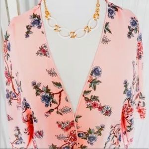 Polly & Esther Peach Floral Kimono Short Sleeve Top Size XL